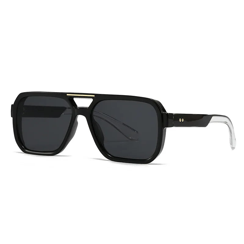JNPCXI Fashion Double Bridges Square Sunglasses Women Retro Rivets Green Leopard Shades UV400 Men Outdoor Gradient Sun Glasses