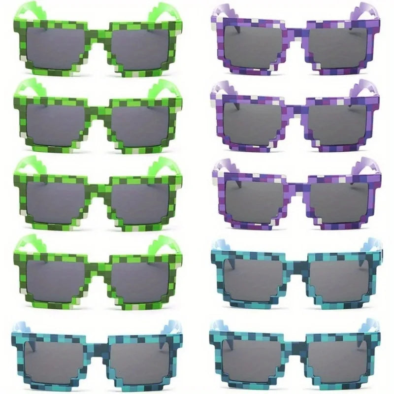10-Pack 8-Bit Pixel Gamer Glasses, Plastic Frame Decorative Eyewear, Party Favors