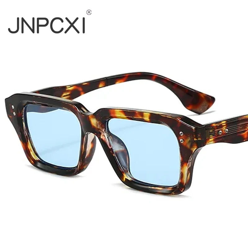 JNPCXI New Retro Square Rivets Men Sunglasses Shades UV400 Fashion Green Green Women Clear Lens Frame