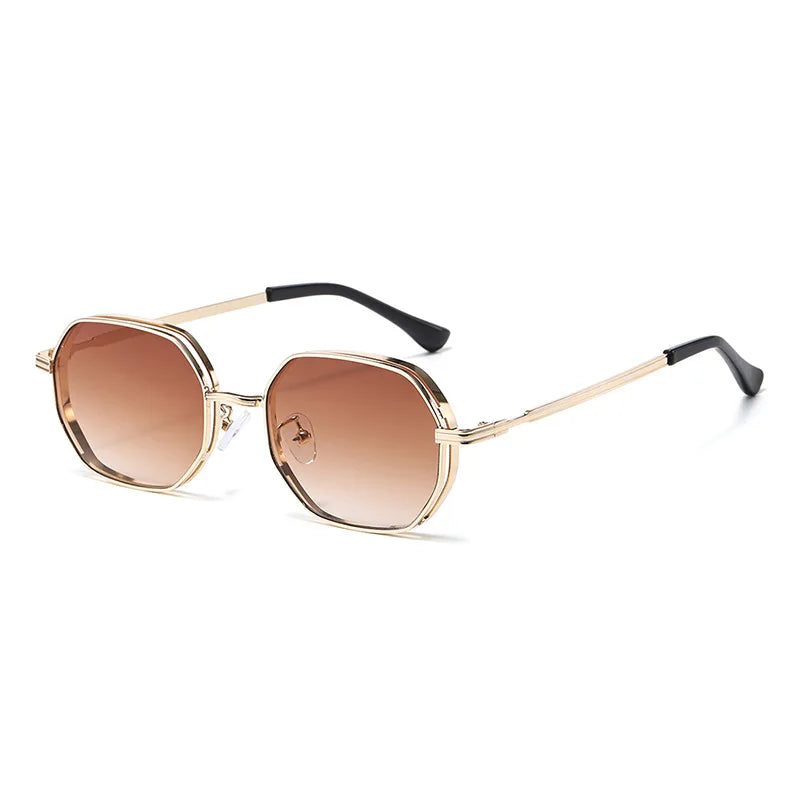 JNPCXI New Polygon Round Metal Sunglasses Women Fashion Clear Ocean Gradient Purple Lens Shades UV400 Men Sun Glasses