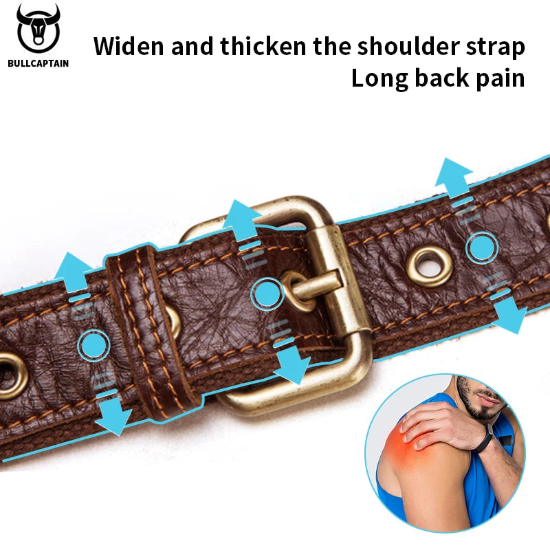 BULLCAPTAIN Men's Genuine Leather Waist Bag Casual Retro Mountaineering Bag Multifunctional Latch Lock Crossbody Chest Bag