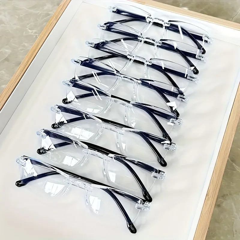 8pcs High-Definition Blue Light Blocking Reading Glasses - Rimless, Anti-Eyestrain, Glare Protection, +1.0 to +4.0