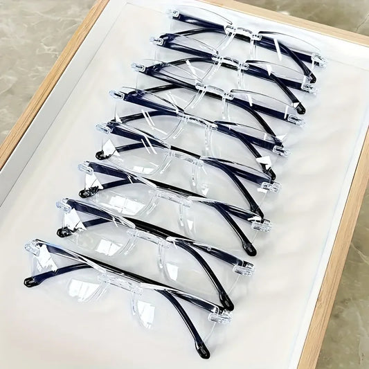 8pcs High-Definition Blue Light Blocking Reading Glasses - Rimless, Anti-Eyestrain, Glare Protection, +1.0 to +4.0