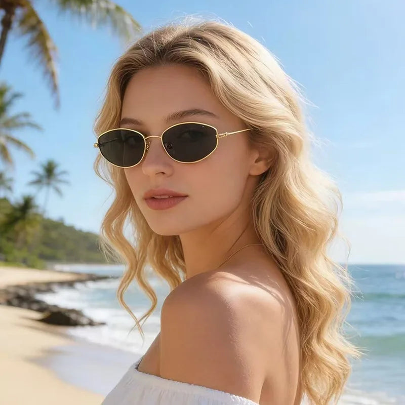 JNPCXI Fashion Small Cat Eye Metal Sunglasses Men Women Outdoor Sun Glasses Vintage Triangle Irregular Design Punk Eyeglasses