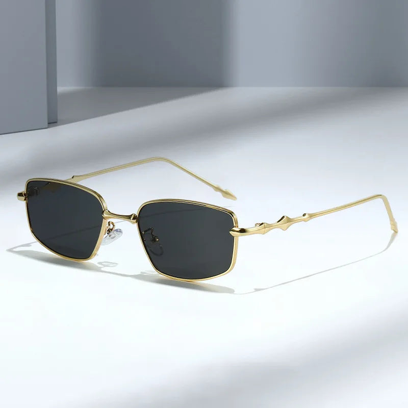 JNPCXI New Polygon Rectangle Women Sunglasses Fashion Gold Tea Gradient Shades UV400 Men Blue Tea Punk Sun Glasses