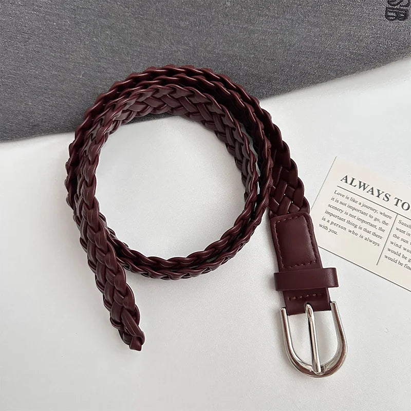 Retro Literary Handmade Woven Belt For Women Without Punching Brown Belt