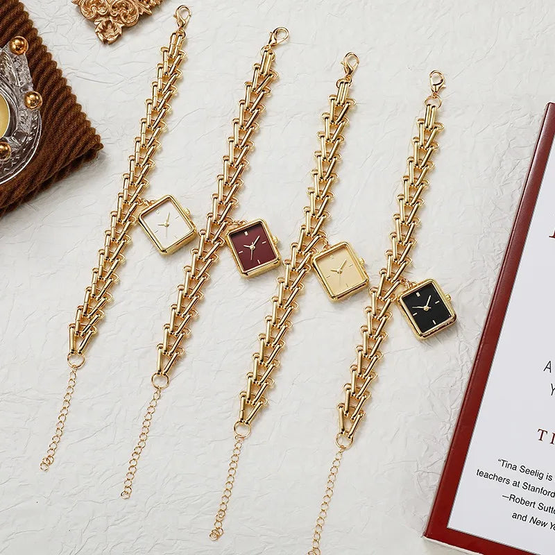 Luxury Gold Watch with Triangular Wheat Ear Dial Creative Pendant Design High-Quality Fashion  Premium Ladies Watch Gift Relojes