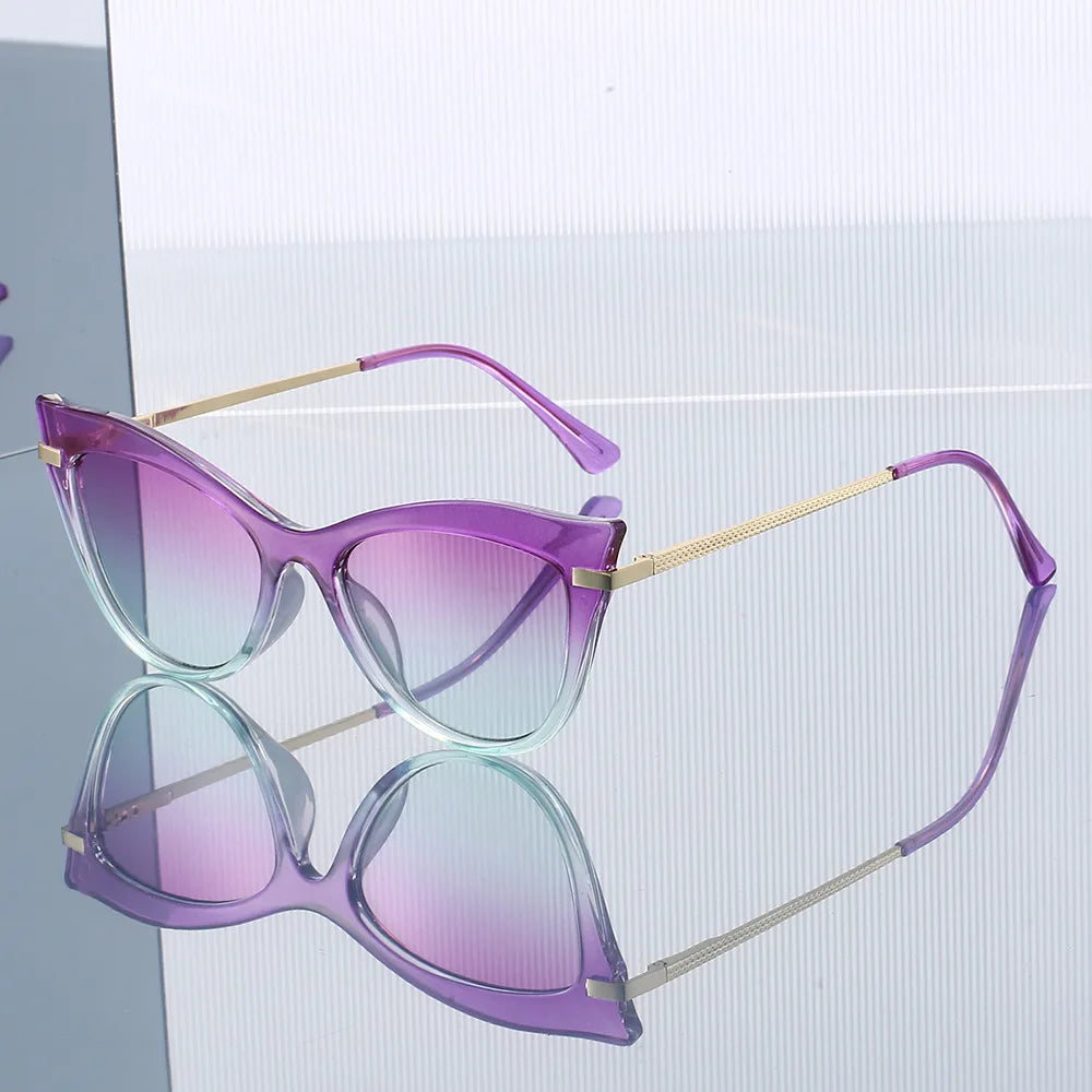 JNPCXI New Cat Eye Double Color Sunglasses Women Fashion Gradient Shades UV400 Eyeglass Frame Men