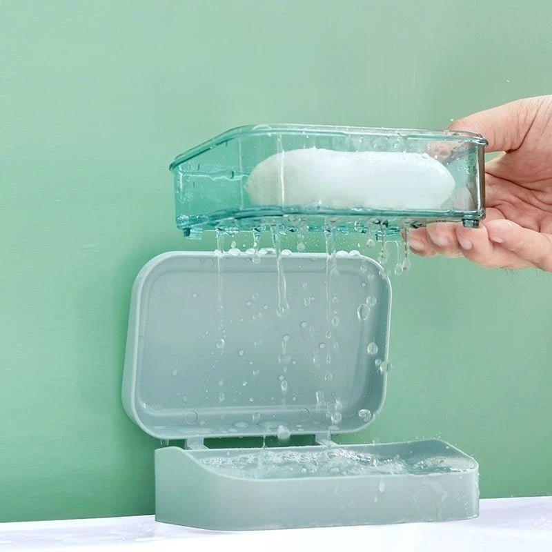 1pc Flip-Top Soap Dish, Simple Transparent Plastic Drainer, Fragrance Soap Box with Removable Drainage and Lid, for Shower Bath