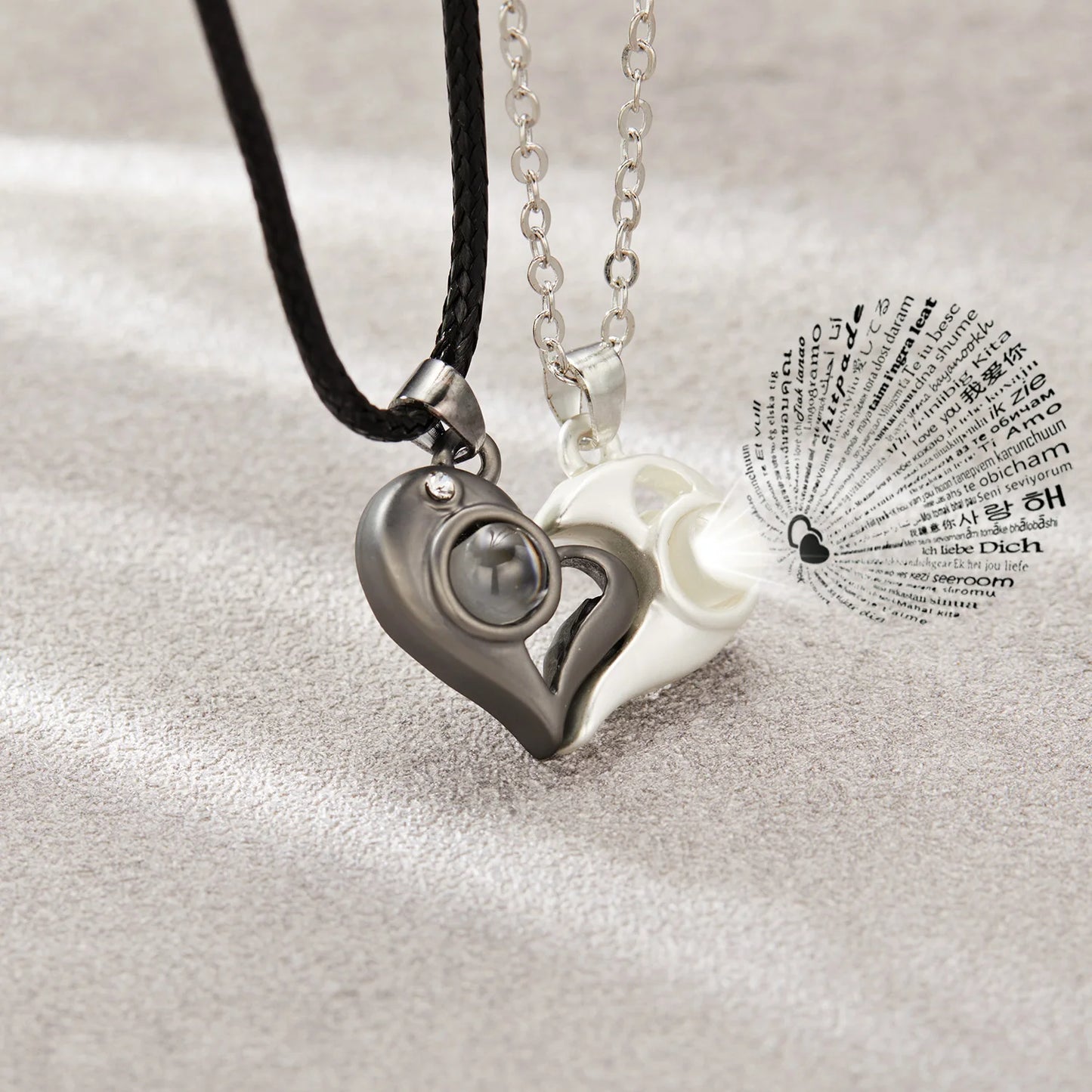 100 Languages I Love You Projection Necklace Hollow Sun Moon Heart Pendant Magnetic Necklace for Women Men Couple Jewelry Gift