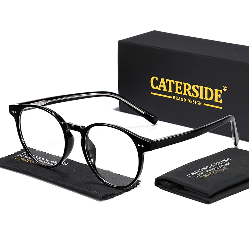 CATERSIDE Vintage Round Men Glasses Frame High-Quality Brand Design Anti Blue Light Reading Glasses Women Optical Frame