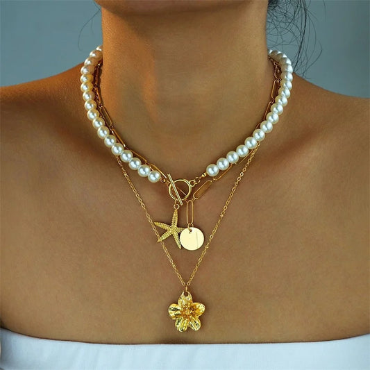 New Elegant Cute Bow Pendant Necklace Set for Women Classic Simple Design Flower Multi-layer Necklaces Daily Party Jewelry Gift