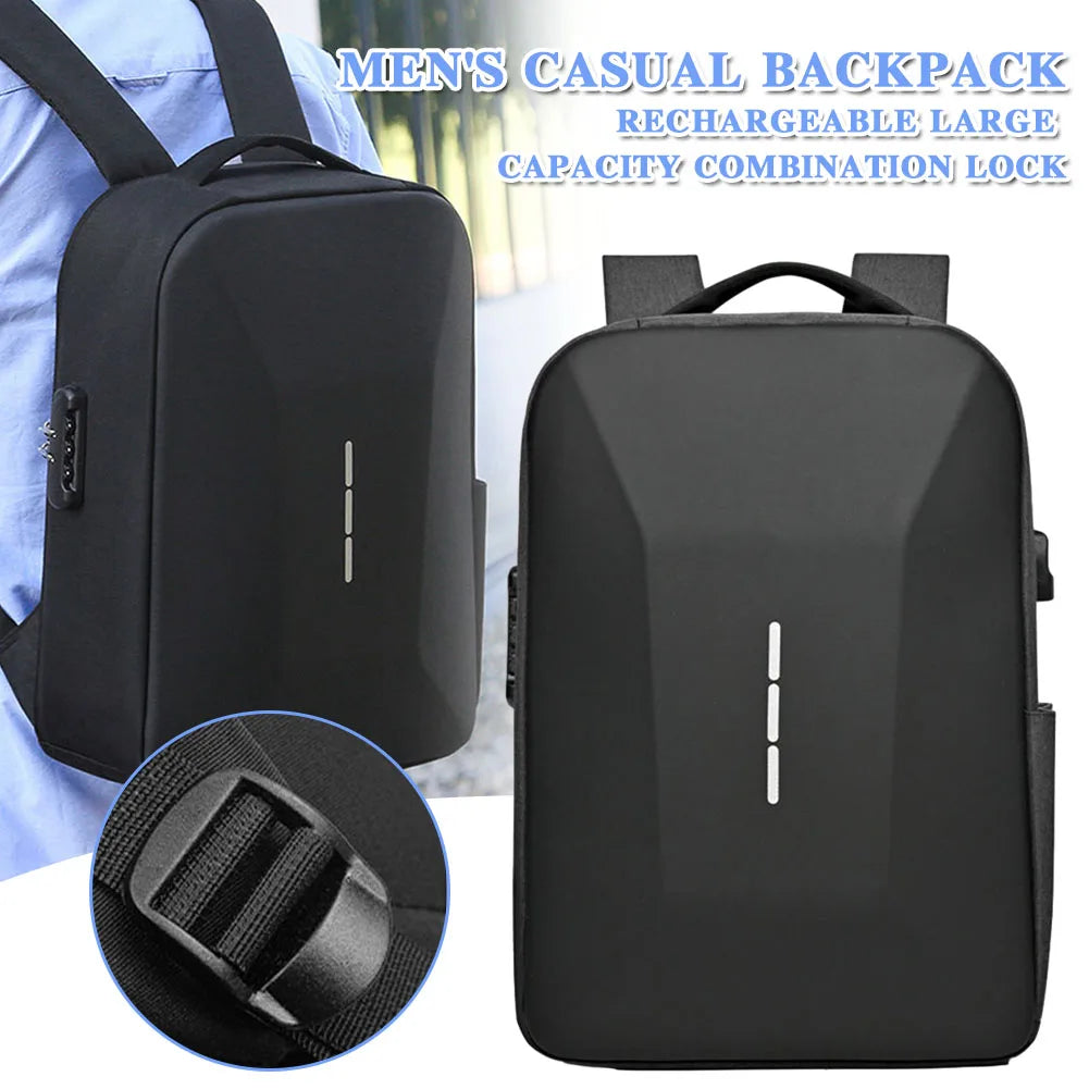 Men Casual Bag, Zipper Daypack Secure Password Lock Waterproof w/ USB Laptop Bag