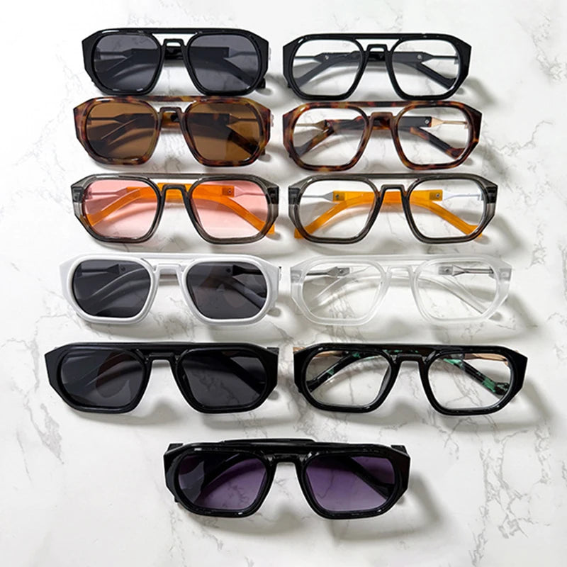 JNPCXI New Retro Polygon Square Double Bridges Women Sunglasses Shades Black Fashion Clear Gradient Lens Men Trending Frame