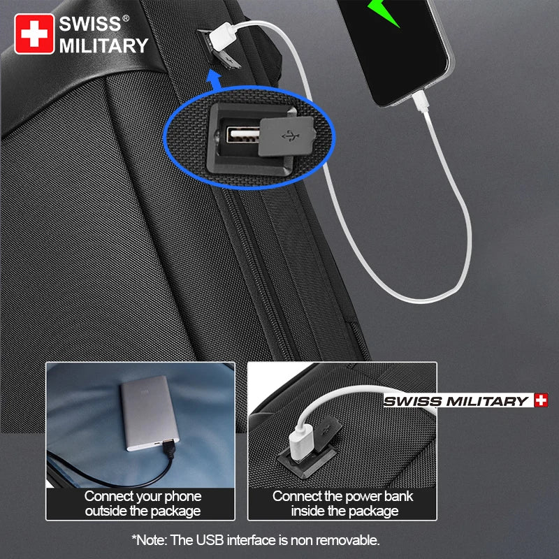 SWISS MILITARY Waterproof Business USB School Backpack 15.6 Inch Laptop Backpack
