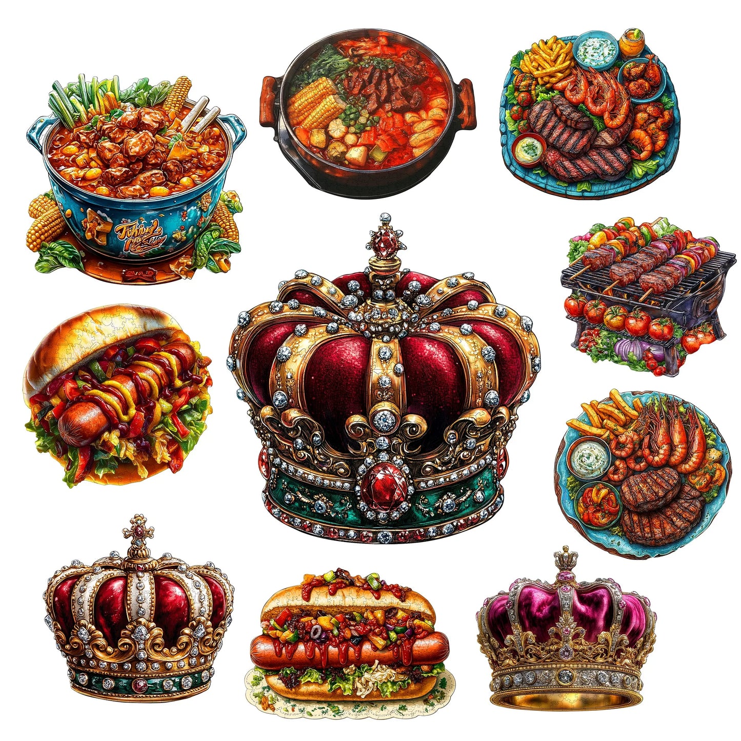 Crown and Cuisine Theme Wooden Jigsaw Puzzle Wood Home Decor Painting Christmas and Halloween Gift Toy For Teen And Kid