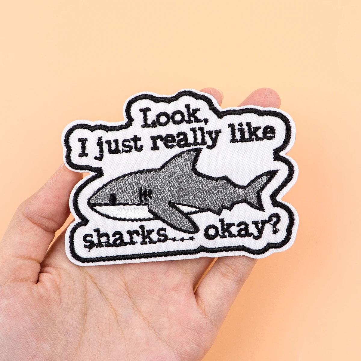 "Look, I Just Really Like Sharks?" Iron On Patch Cute Shark Patch For Clothing Embroidered Patch Garment Apparel Accessories