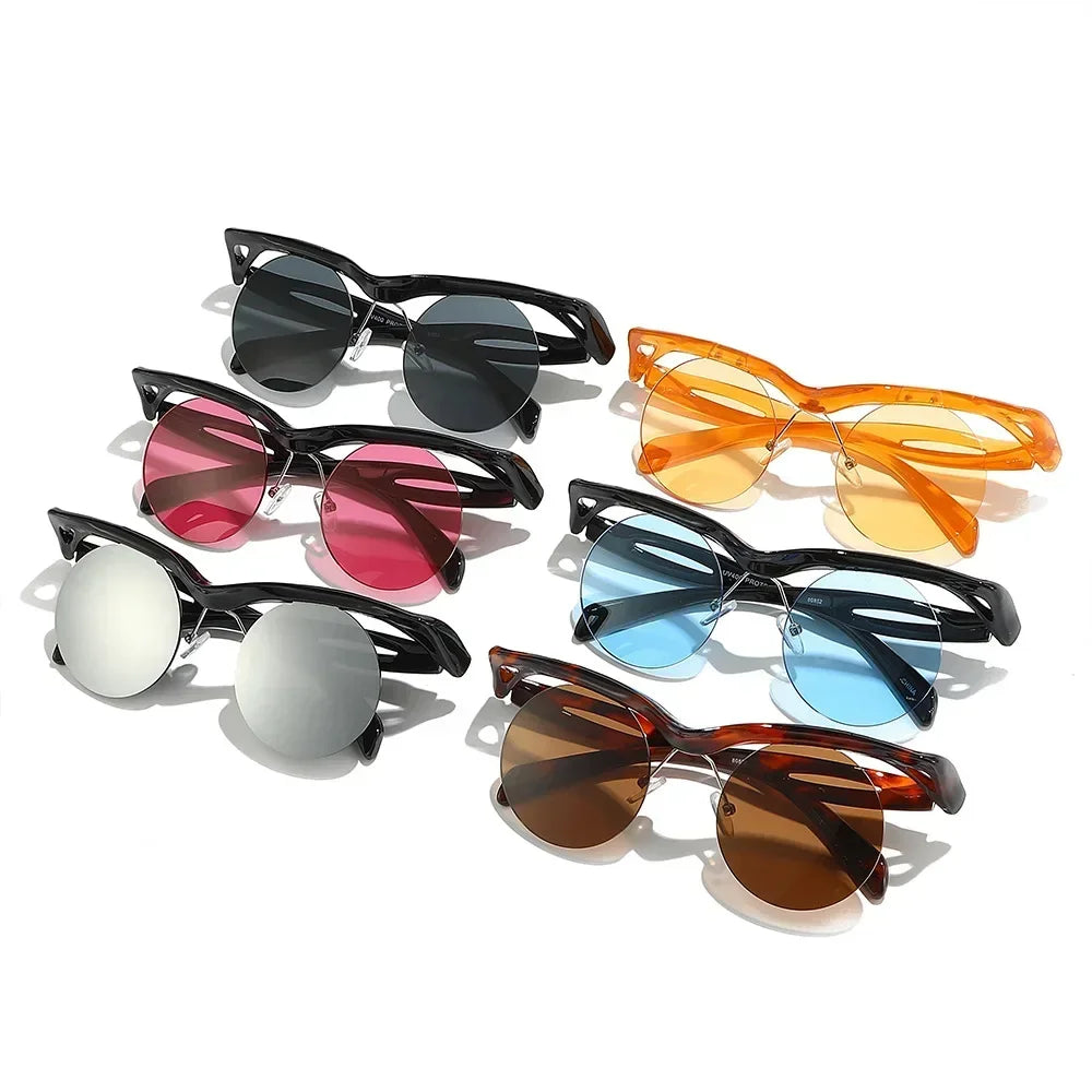 JNPCXI Retro Unique Rimless Round Sunglasses Fashion Clear Ocean Lens Shades UV400 Brand Designer Men Punk Mirror Sun Glasses