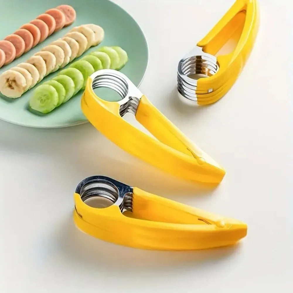 Stainless Steel Hot Dog & Banana Slicer - Multi-Fruit Cutter with Yellow Handle,Kitchen Gadget for Even Sausage and Fruit Slices