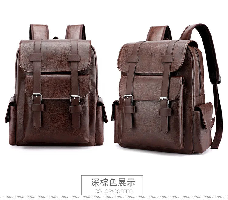 Leather Shoulder Backpack Waterproof Men Retro Casual Business Laptop Bags