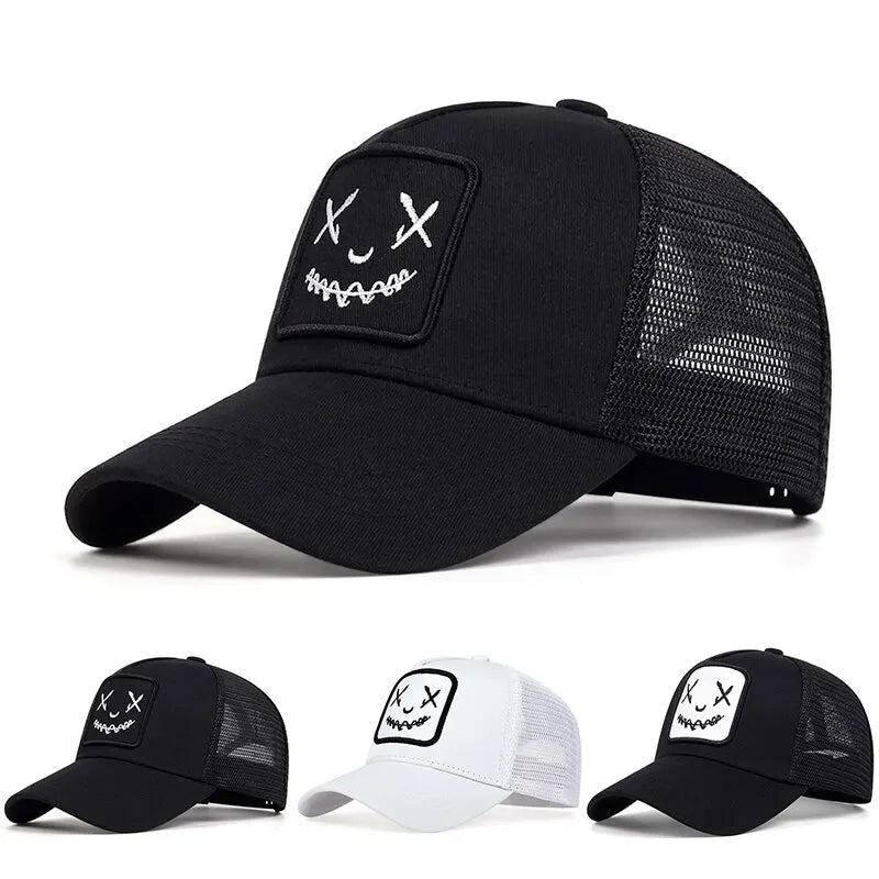 Unisex Ghost Face Embroidery Baseball Net Caps Outdoor Adjustable Sunscreen Hat