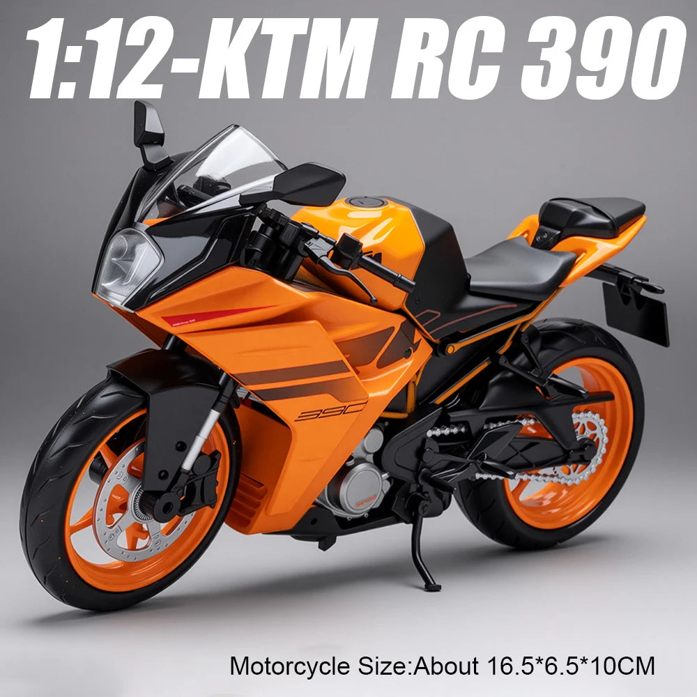 1:12 KTM 1390 KTM RC 390 Alloy Model Toys Car Diecast Motorcycle Front Wheel Steering Shock Absorption Vehice Kids Birthday Gift