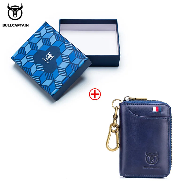 BULLCAPTAIN Leather Men's Key Bag Fashion Storage Bags Car Cover Compact Mini Card Holder Coin Purse Man Butler Keychain
