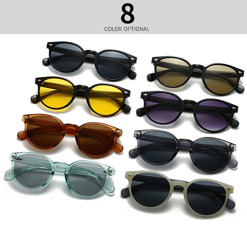 JNPCXI New Fashion Round Sunglasses Men Shades UV400 Retro Rivets Women Trending Yellow Sun Glasses Shades UV400
