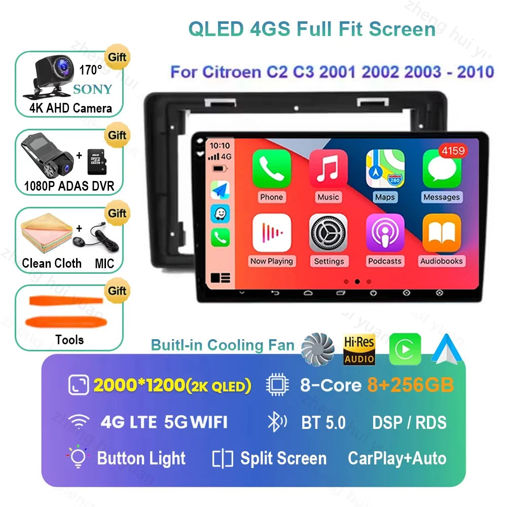 Android 16 CarPlay Auto Car Radio Multimedia navigation video Autoradio Stereo For Citroen C2 C3 2001 2002 2003 - 2010