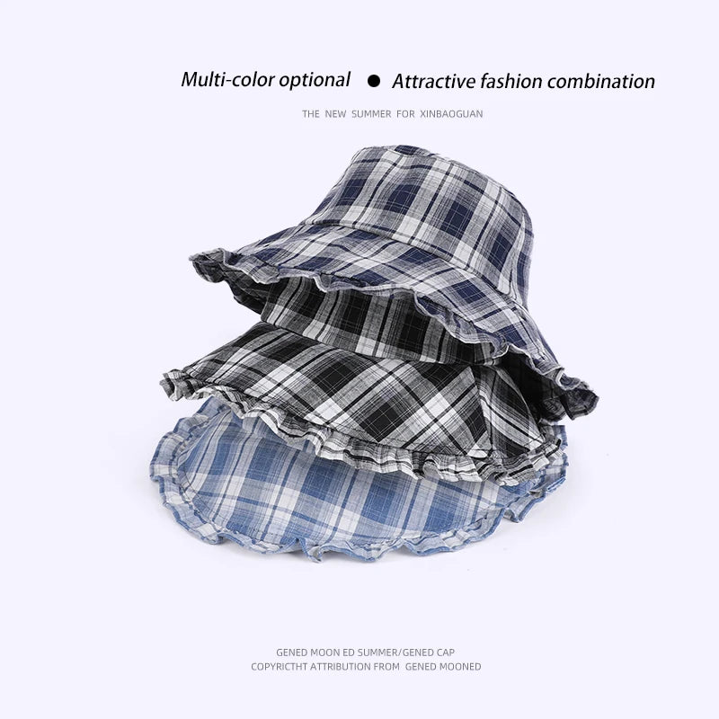 6154-New spring and summer style women's outdoor travel sun hat with laceandwidebrimforsunprotection.Retroandfashionablesstriped