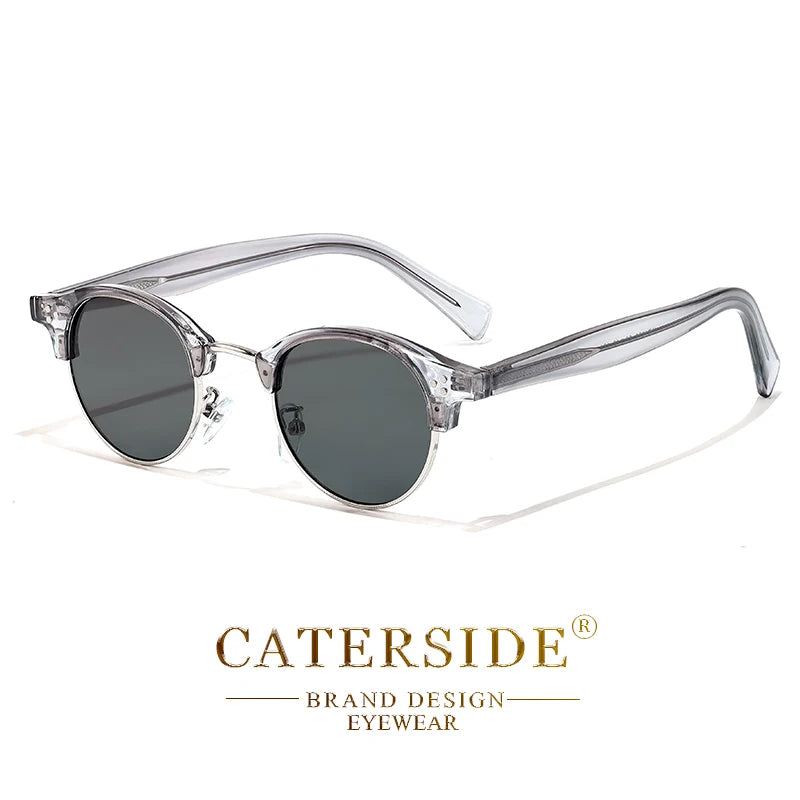 CATERSIDE Retro Punk Sunglasses Men Classic Round Half Frame Fashion Sun Glasses for Women Party Festival Travel Eyewear UV400