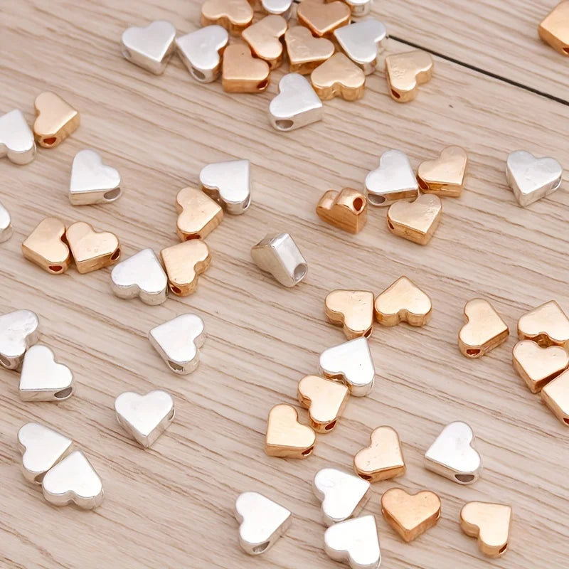 30Pcs Small Silver Gold Color Heart Beads for Jewelry Making DIY Handmade Necklace Bracelet Accessories