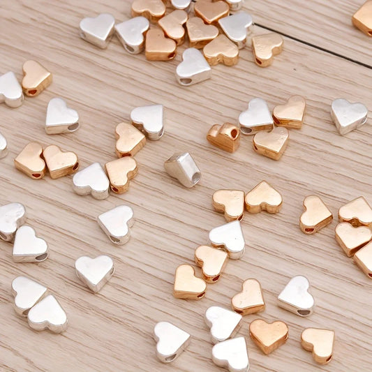 30Pcs Small Silver Gold Color Heart Beads for Jewelry Making DIY Handmade Necklace Bracelet Accessories