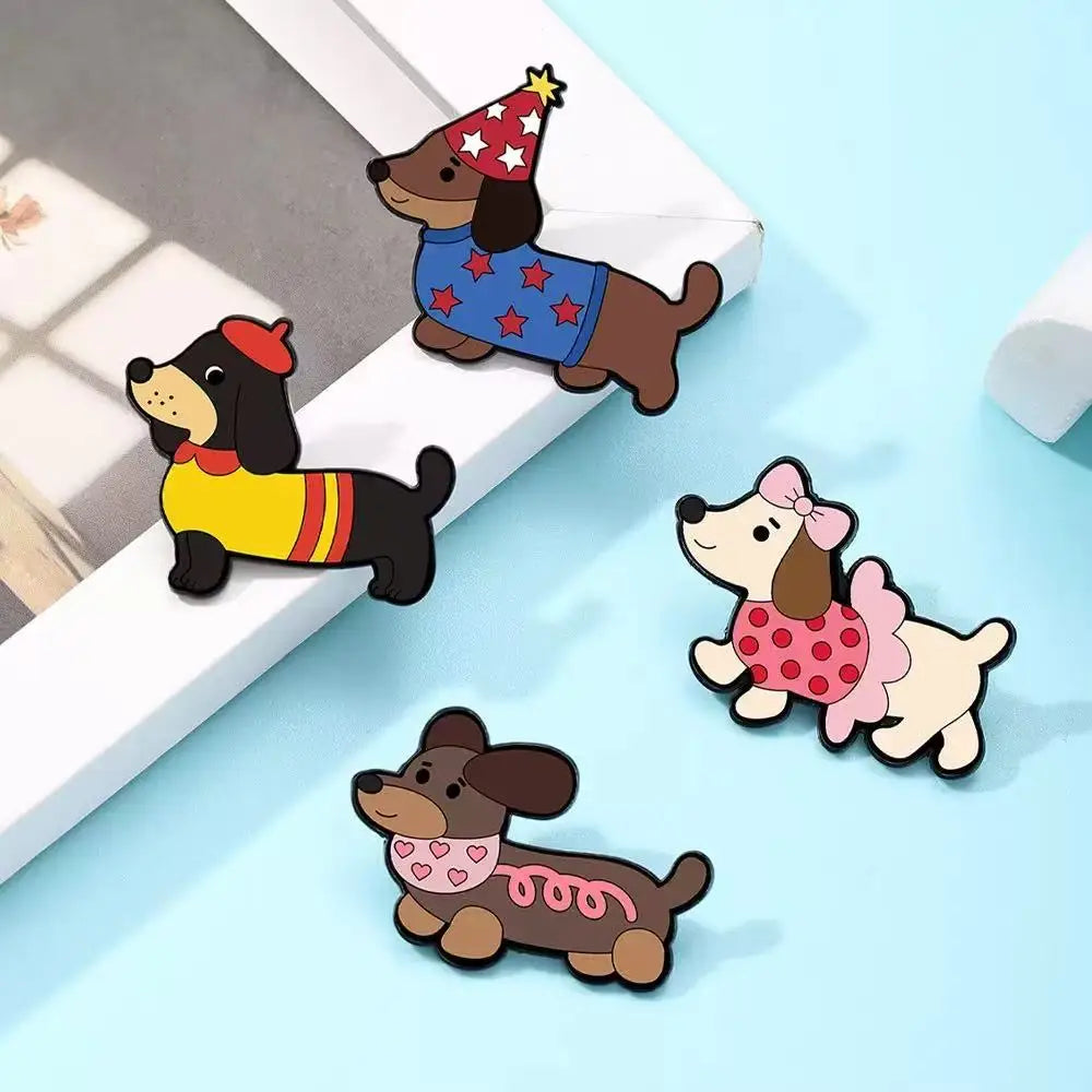 4pcs Cute Dachshund Cartoon Enamel Pin - Lapel Brooch Badge for Backpack/Clothing Animal Themed Jewelry Gift for Dog Lovers