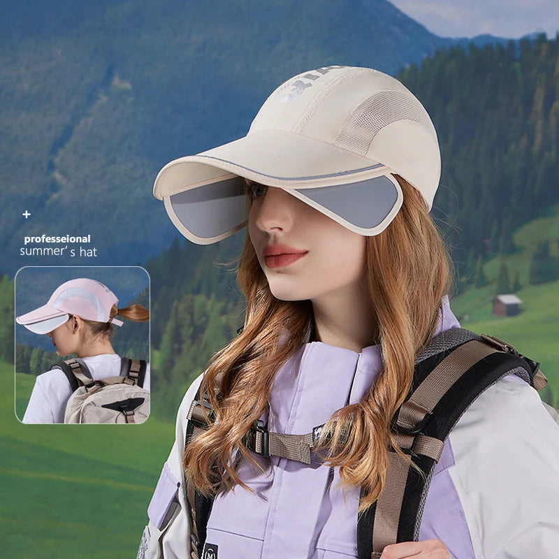 8868Summer protection hat women's outdoor cycling retractable large brimmed visor quick drying waterproof breathable duck tongue