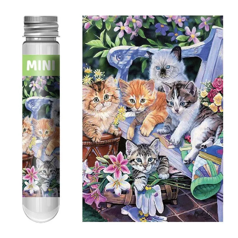 MaxRenard 150pcs Mini Jigsaw Puzzles Test Tube 15*10cm Travel Game Family Small Pocket Puzzle Cartoon Sakura Villa Flamingo