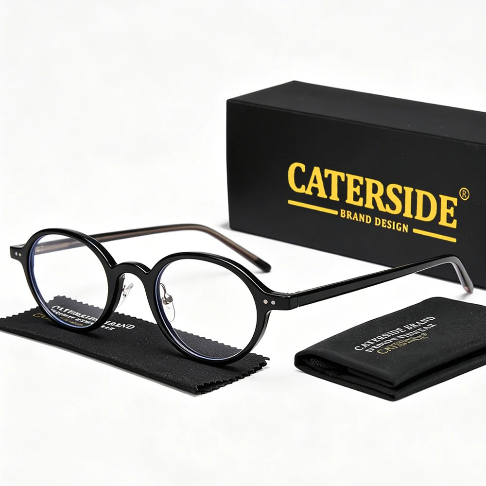 CATERSIDE Fashion Women's Flat Lens Tr-90 Oval Shaped Eyeglass Frame Acetate Temple Men's Ultra Light Decorative Eyeglass Frame