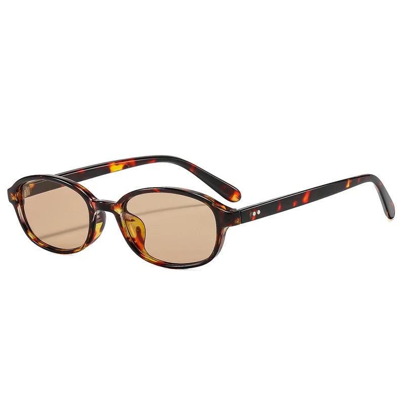 JNPCXI New Ins Popular Fashion Oval Sunglasses Women Leopard Blue Vintage Rivets UV400 Men Punk Clear Lens Frame