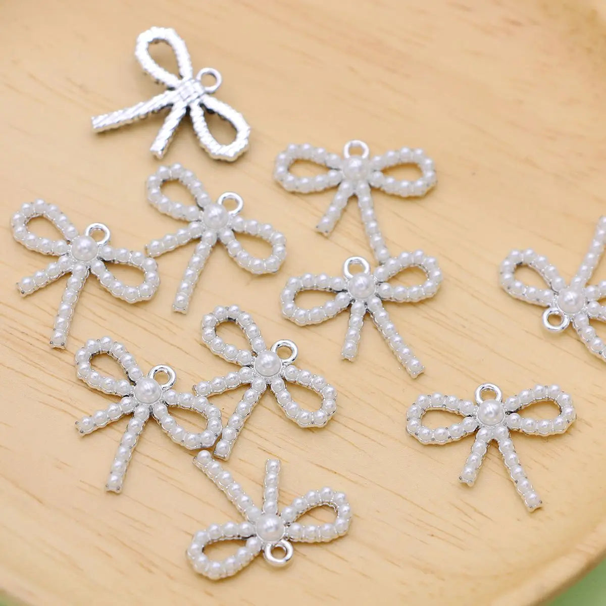 8Pcs Silver Plated Christmas Bow Charm Pendant for Jewelry Making Earrings Bracelet Necklace Accessories DIY Craft Findings