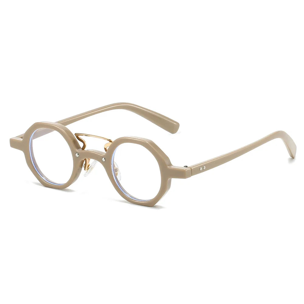 JNPCXI Retro Small Polygon Round Women Sunglasses UV400 Fashion Double Bridges Punk Men Rivets Clear Gradient Sun Glasses Shades