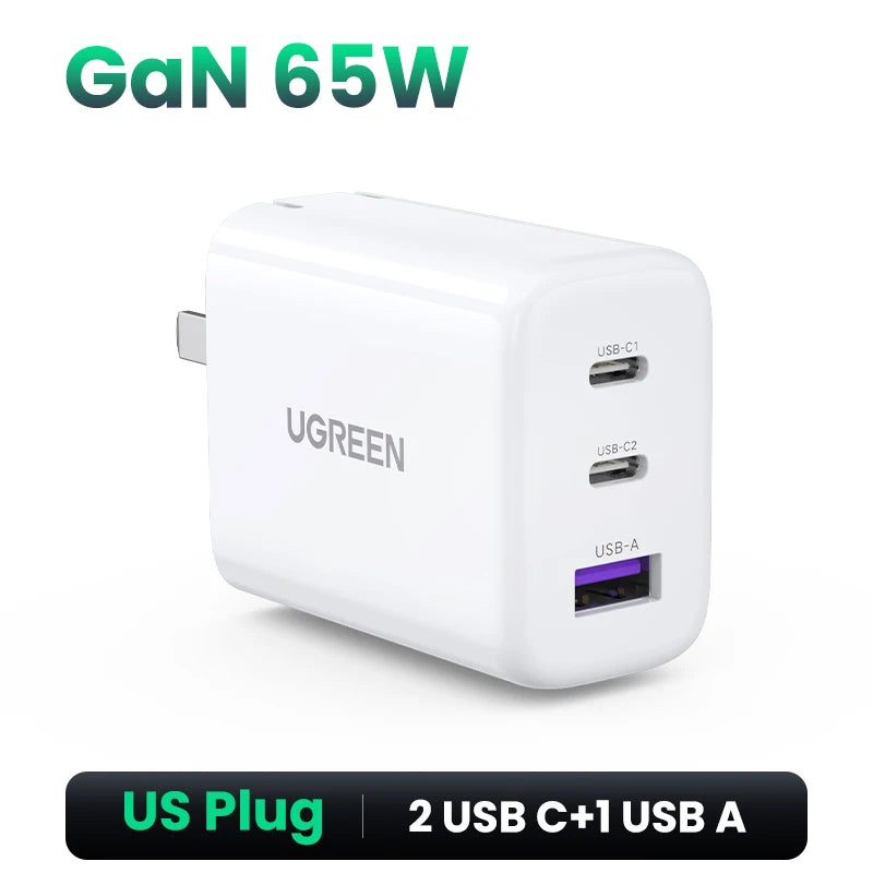 UGREEN 65W PD Charger Quick Charge 4.0 3.0 Type C PD USB Charger for iPhone 16 15 14 Pro Max Fast Charger For Laptop PD Charger