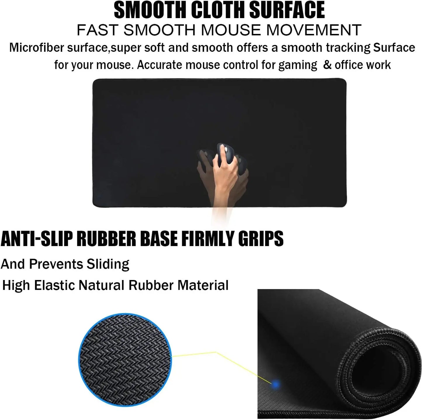 Large Mouse Pad, Waterproof Mouse Pad with Stitched Edge, XXL Non-Slip Black Computer Mousepad Desk Mat for Gamer, Office & Home