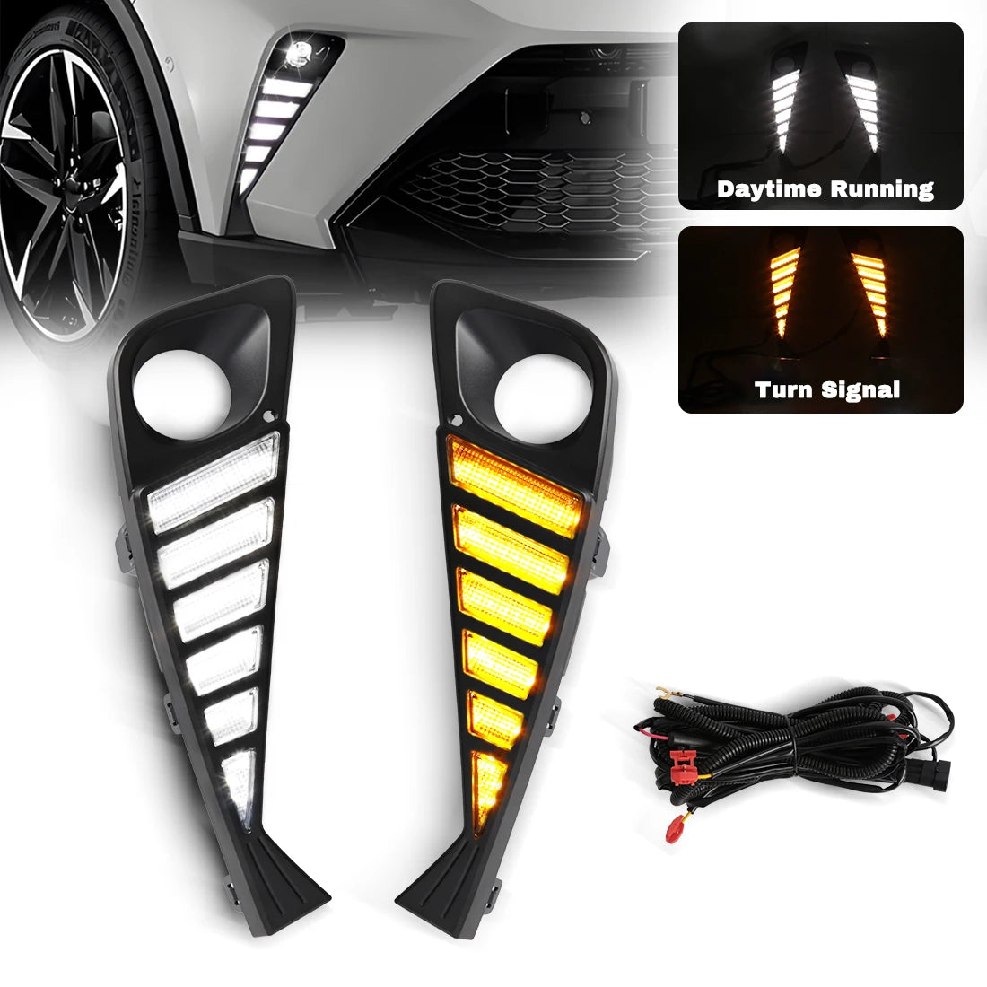 For Toyota C-HR CHR 2020 2021 2022 2023 DRL Daytime Running Light Car Led Dynamic Yellow Turn Signal White Daylight Fog Lamp 12V