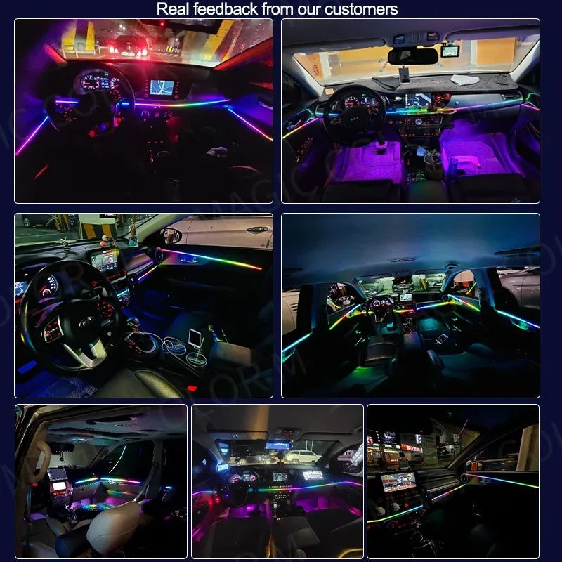 6/18/22 in 1 Led Acrylic Car Ambient Light RGB 64 213 Color Symphony Acrylic APP Streamer Rainbow Atmosphere Lamp Kit Dual Zone
