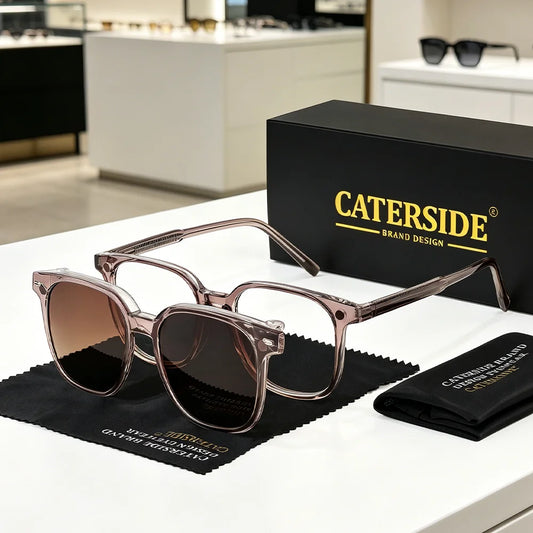 CATERSIDE New Fashion Men's Magnetic Clip Sunglasses Set Flip Function 2-in-1 Polarized Sunglasses Women's Decorative Sunglasses