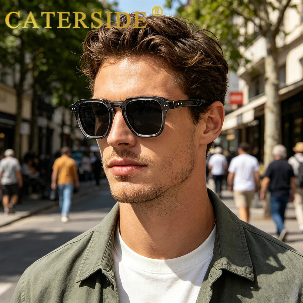 CATERSIDE Retro Polarized Sunglasses Men Square Large Acetate Frame Women Sun Glasses Punk Outdoor Driving Travel Eyewear UV400