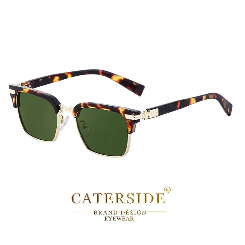 CATERSIDE Vintage Square Sunglasses Men Metal Half Frame Fashion Women Sun Glasses Travel Party Business UV400 Brand Eyewear