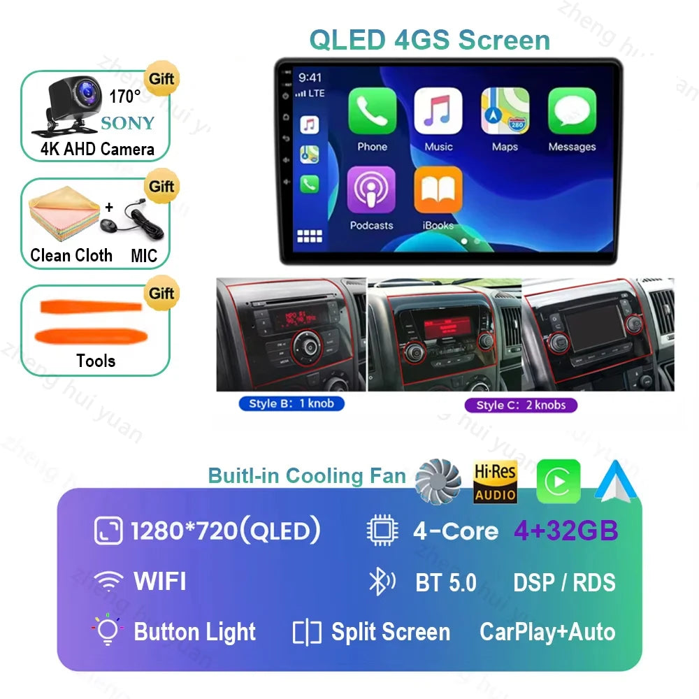 Android 16 Car Radio For Fiat Ducato 2005 2006 - 2023 Citroen Jumper Peugeot Boxer 2011-2015 Auto Carplay 2 din Autoradio 4G RDS