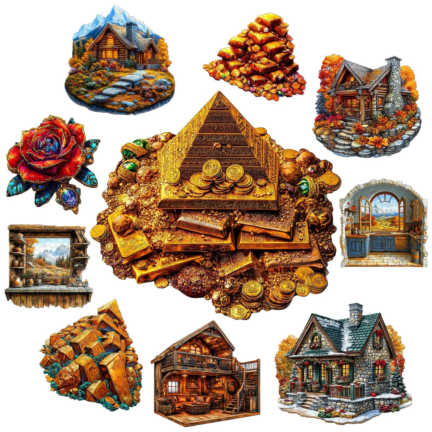Rural Scenery Wooden Jigsaw Puzzle Wood Home Decor Painting Christmas and Halloween Gift Toy for Teen and Kid