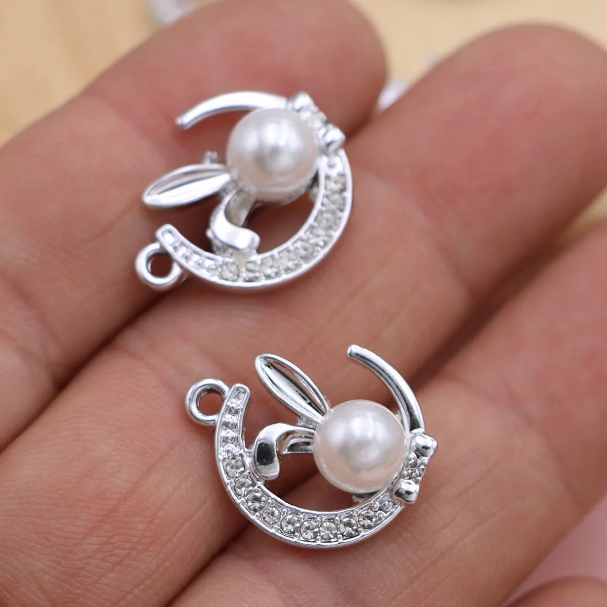 10Pcs Silver Plated Crystal Rabbit Charm Pendant for Jewelry Making Earrings Bracelet Necklace Accessories DIY